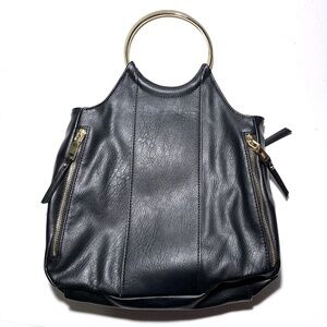INC Black Bangle Faux Leather Hand Bag